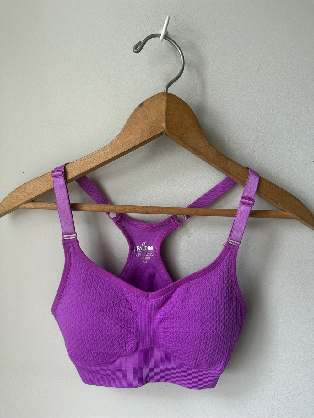 Spalding Purple Sports Bra Adjustable Straps Padded Racerback Gym